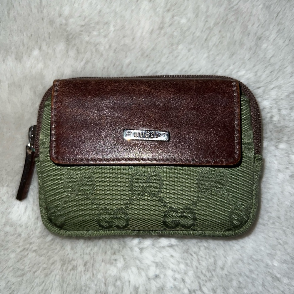 Gucci Olive Canvas and Chocolate Leather Wallet